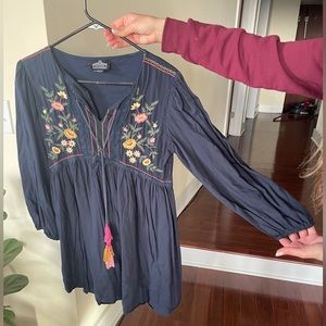 Angie / S Long Sleeved Boho Embroidered Dress